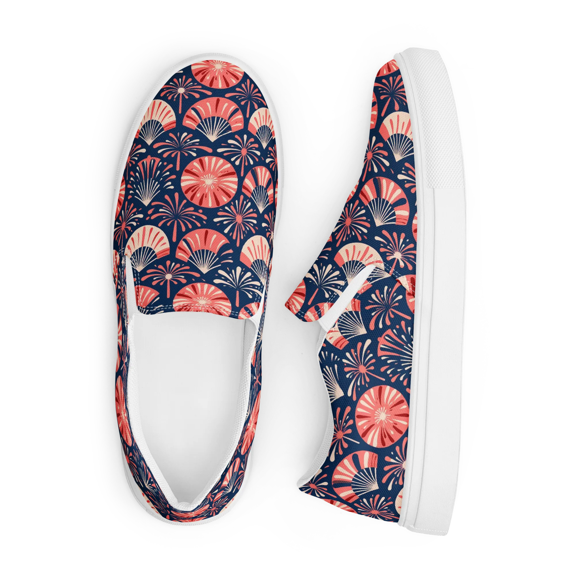 Navy Bloom Parade on Men's Slip-On Canvas Shoes — Front