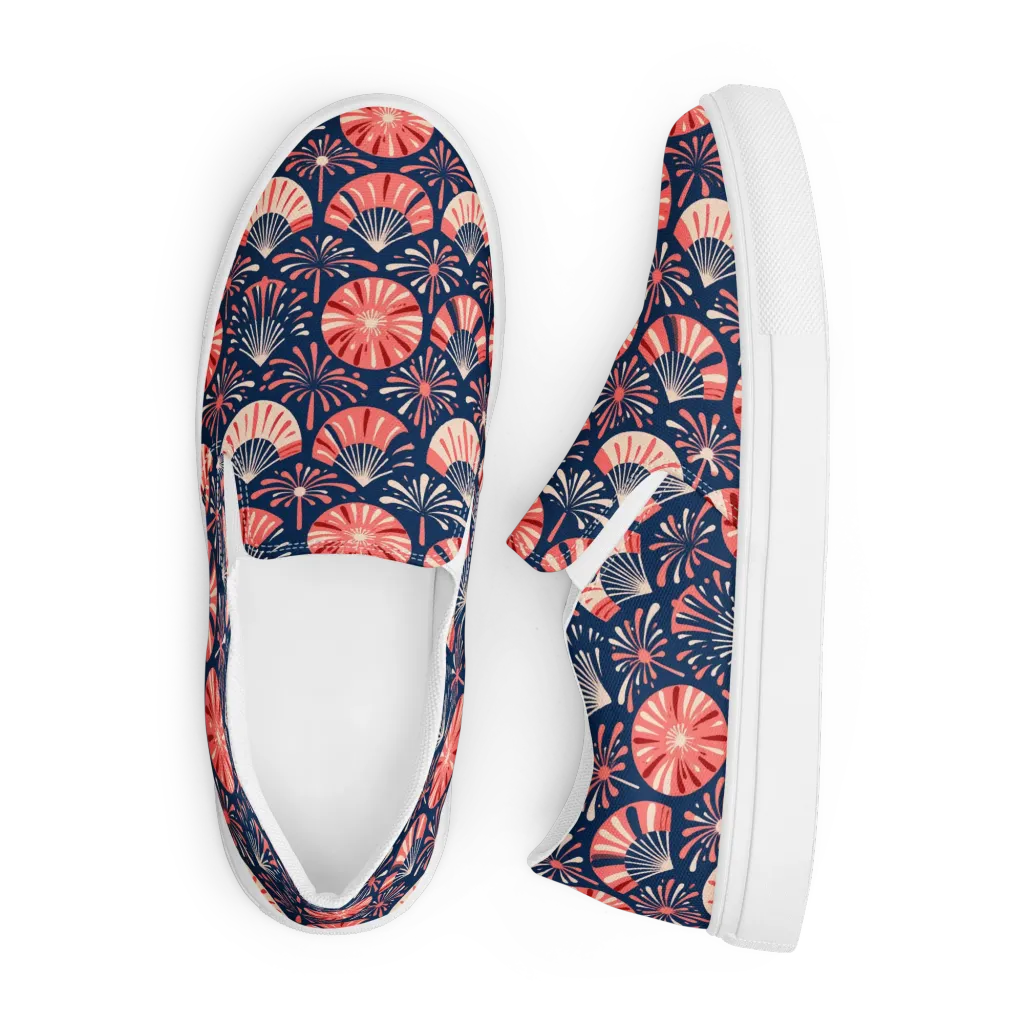 Navy Bloom Parade on Men's Slip-On Canvas Shoes — Front