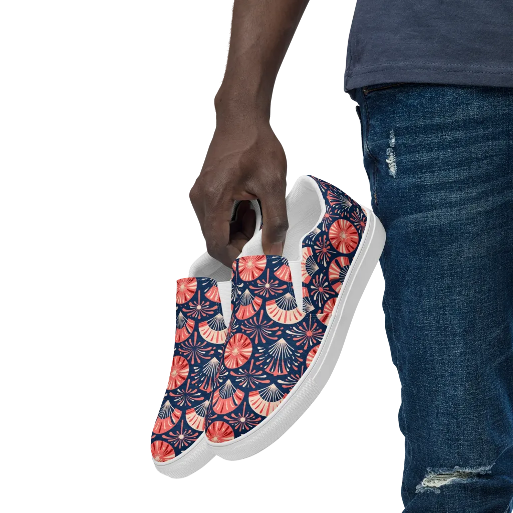 Navy Bloom Parade on Men's Slip-On Canvas Shoes — Left Front