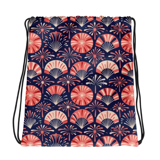 Navy Bloom Parade on a Drawstring Bag