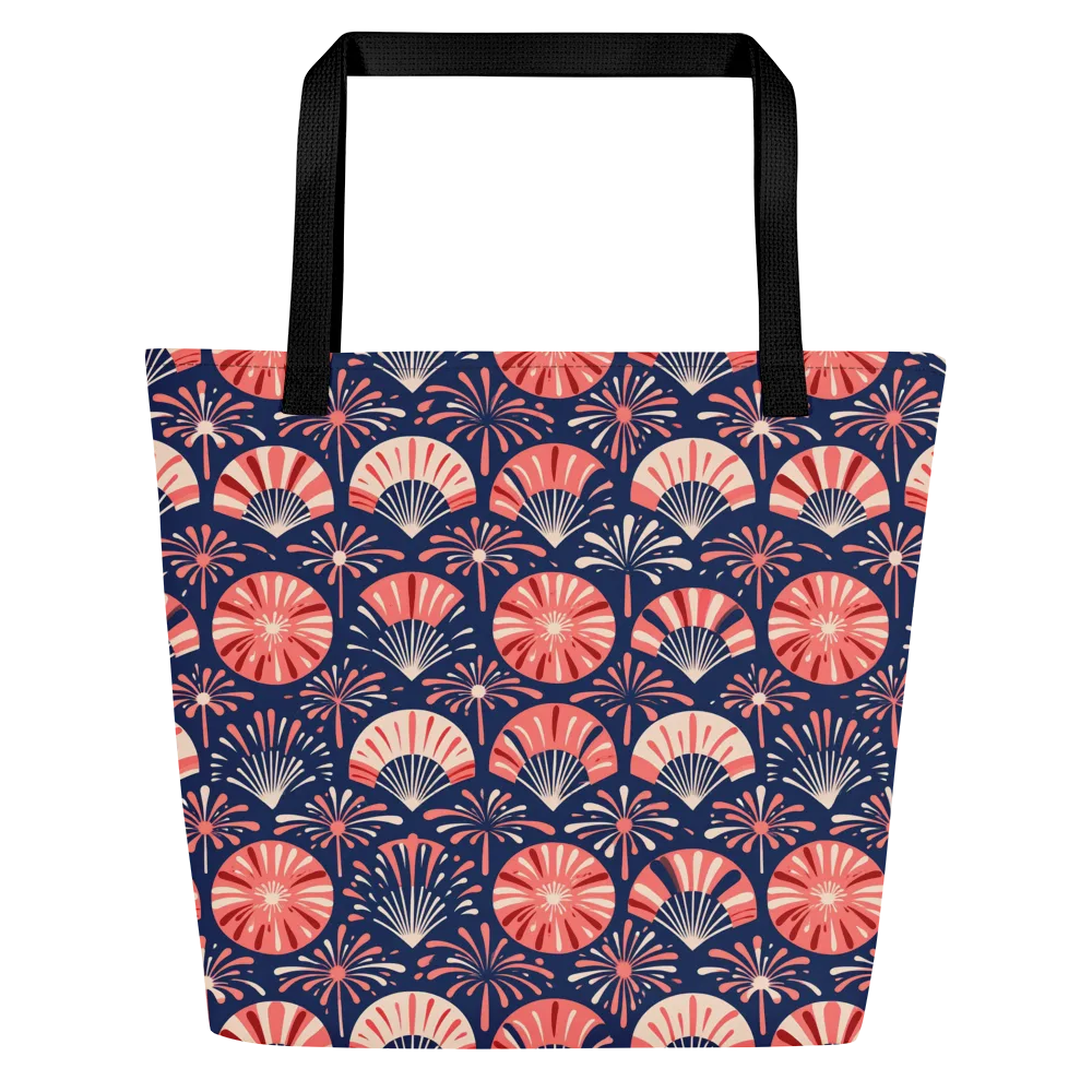 Navy Bloom Parade on Large Tote Bag W/ Pocket — Front