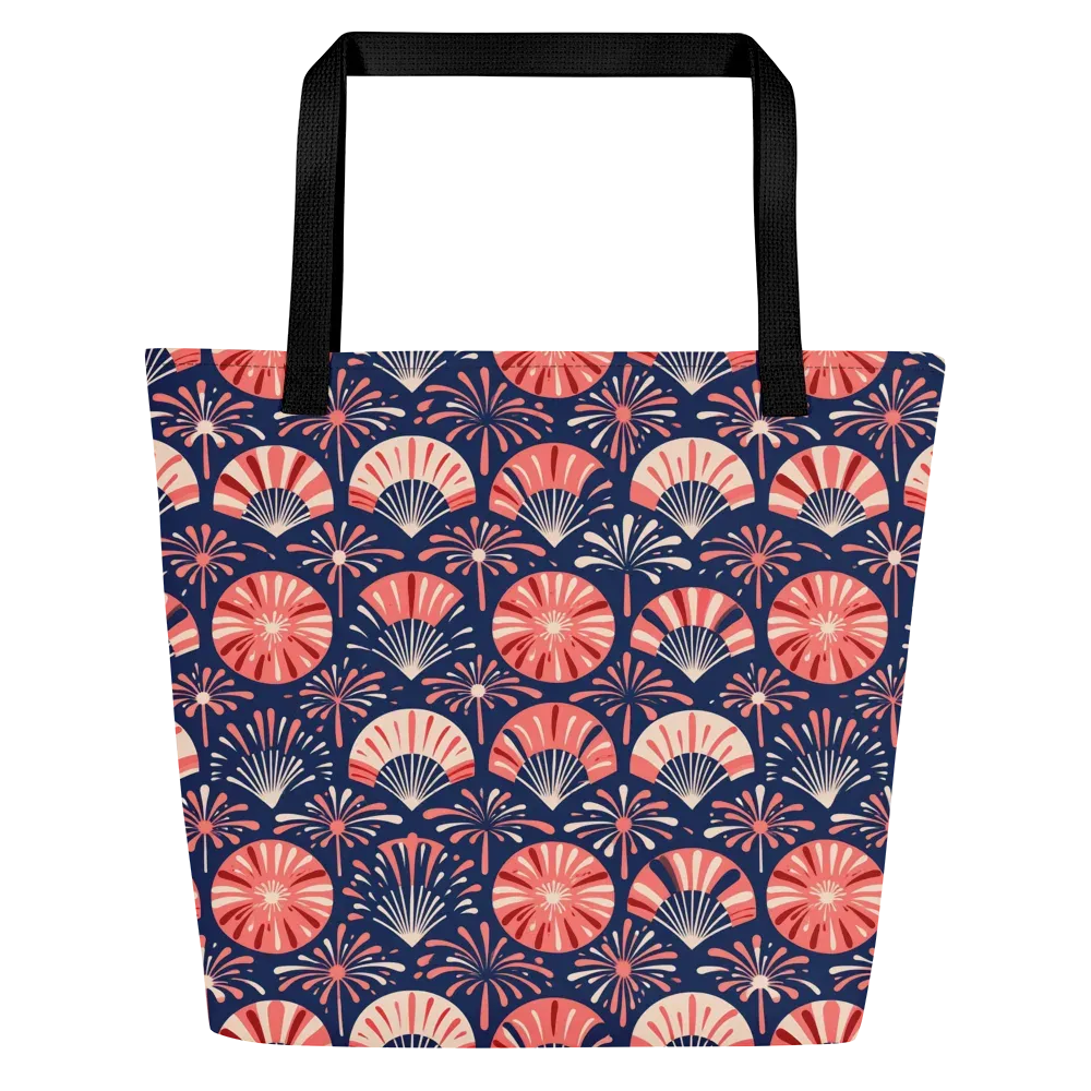 Navy Bloom Parade on Large Tote Bag W/ Pocket — Front