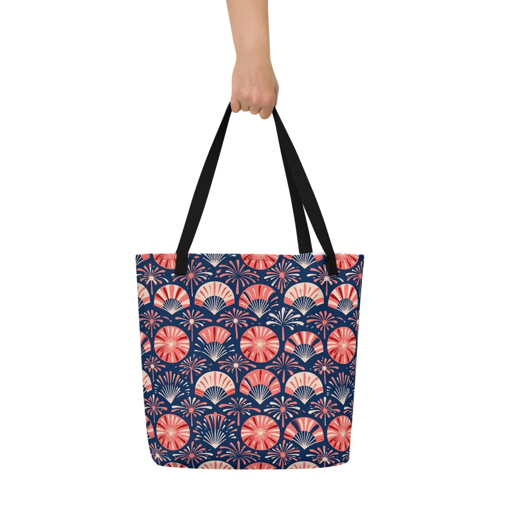Navy Bloom Parade on Large Tote Bag W/ Pocket — Front