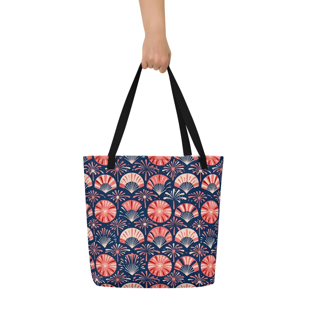Navy Bloom Parade on Large Tote Bag W/ Pocket — Front