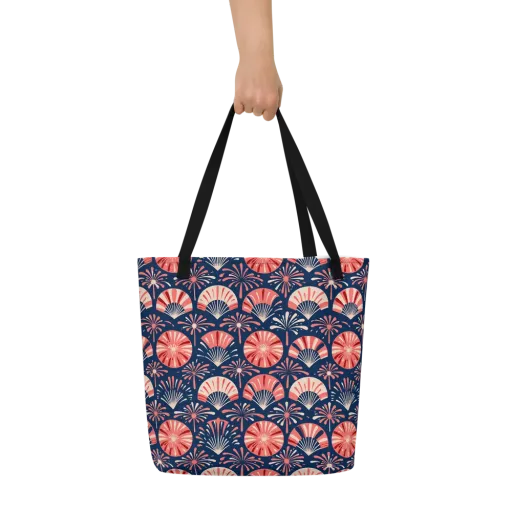 Navy Bloom Parade on a Large Tote Bag W/ Pocket