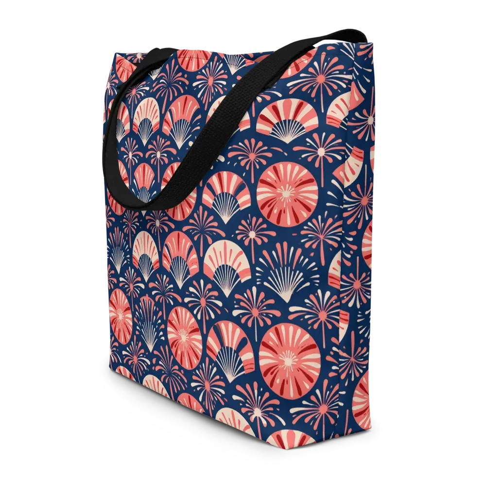 Navy Bloom Parade on Large Tote Bag W/ Pocket — Front