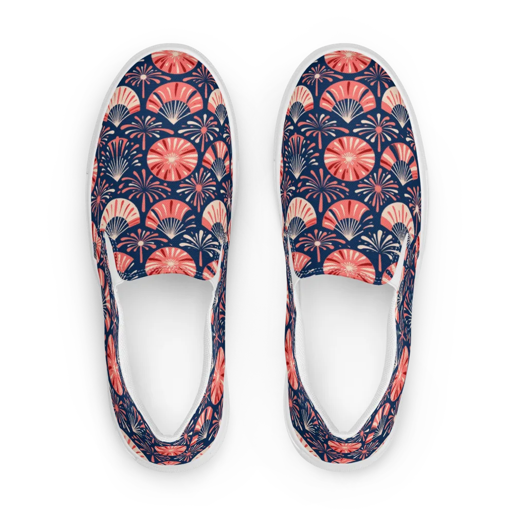 Navy Bloom Parade on Women's Slip-On Canvas Shoes — Front
