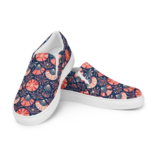 Navy Bloom Parade on a Women's Slip-On Canvas Shoes