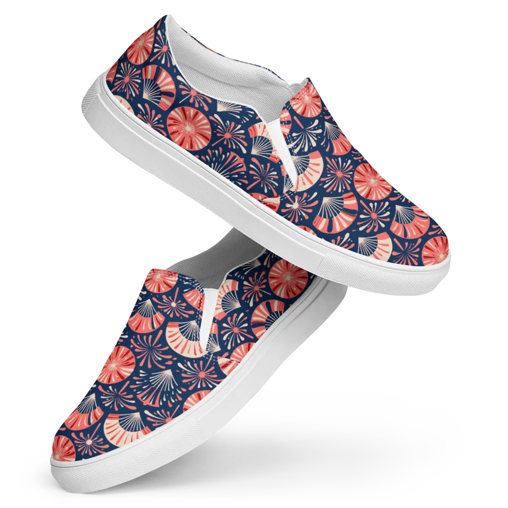 Navy Bloom Parade on Women's Slip-On Canvas Shoes — Front