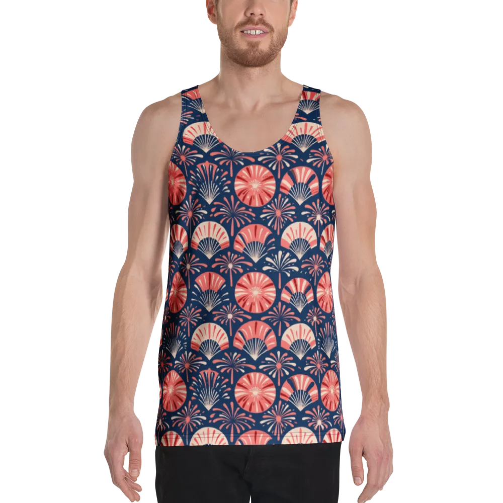 Navy Bloom Parade on Men's Tank Top — Front