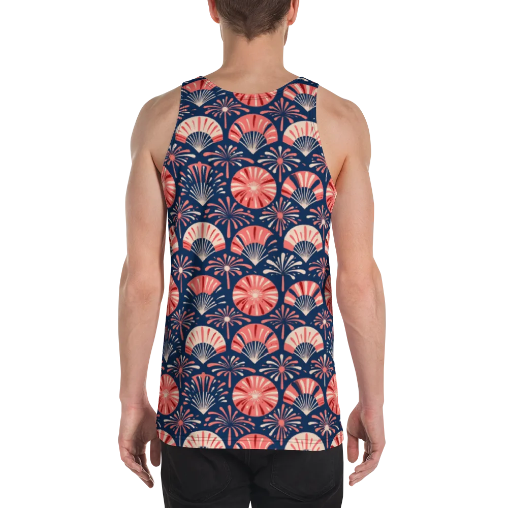 Navy Bloom Parade on Men's Tank Top — Back
