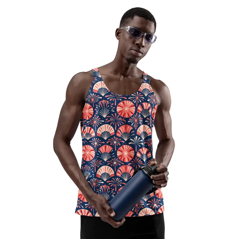 Navy Bloom Parade on Men's Tank Top — Front