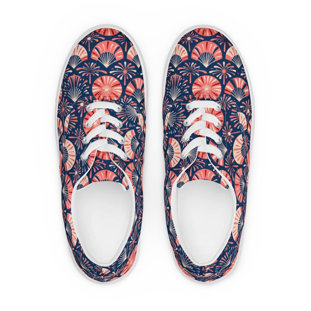 Navy Bloom Parade on Men's Lace-Up Canvas Shoes — Front