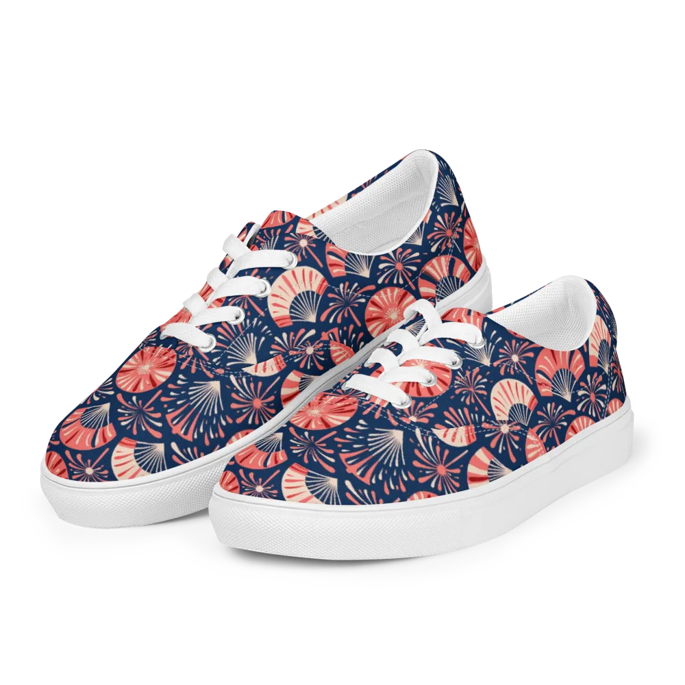 Navy Bloom Parade on Men's Lace-Up Canvas Shoes — Left Front