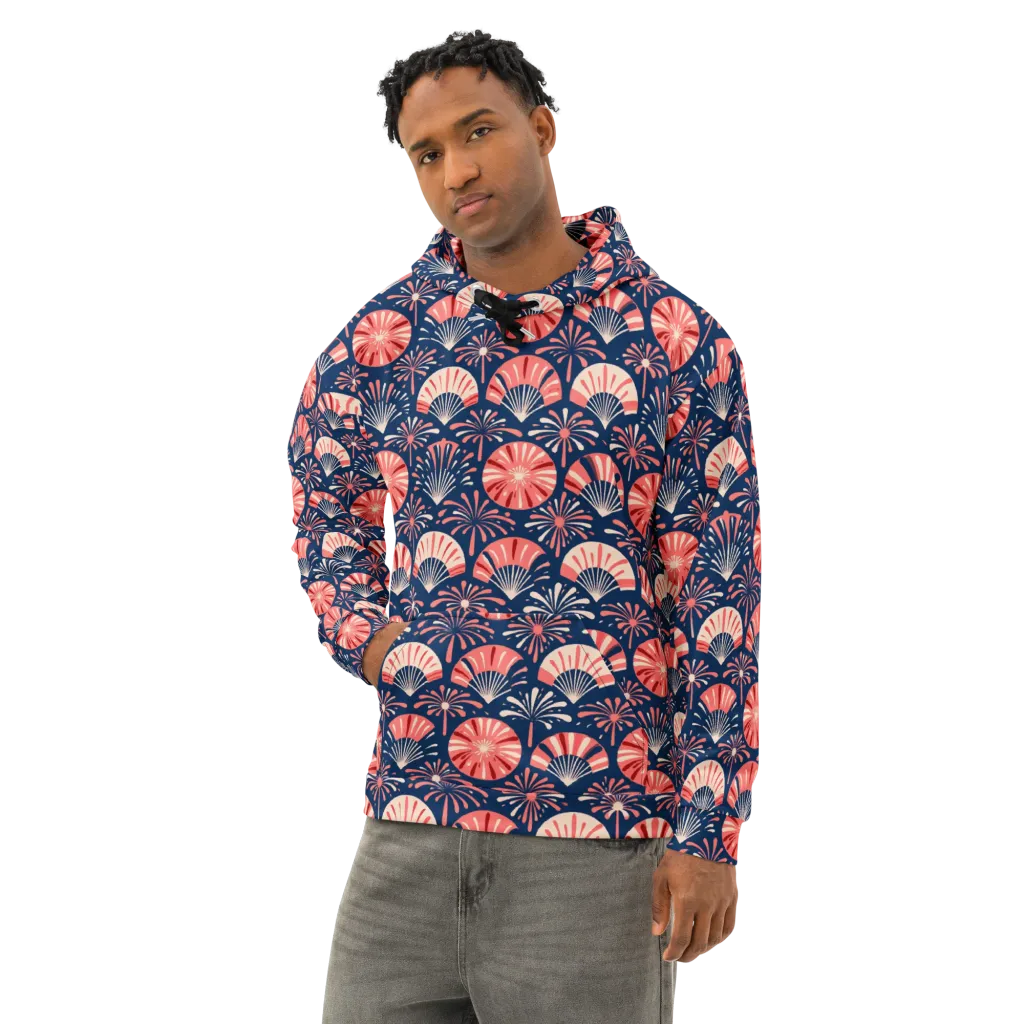 Navy Bloom Parade on Cotton Hoodie — Left Front