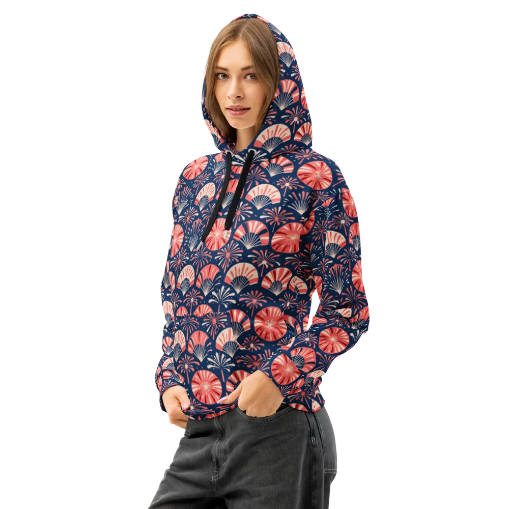 Navy Bloom Parade on Cotton Hoodie — Left Front
