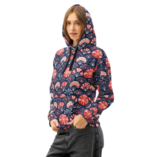 Navy Bloom Parade on a Cotton Hoodie