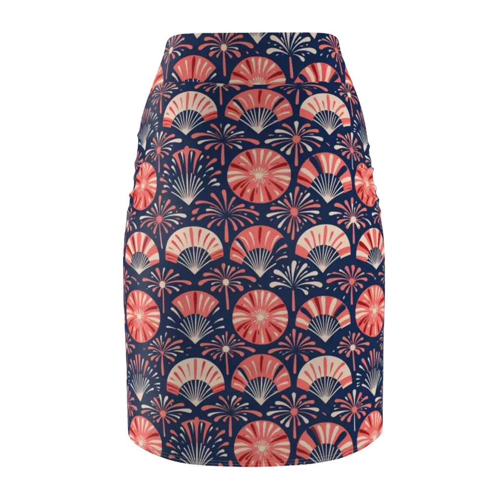 Navy Bloom Parade on Pencil Skirt — Back