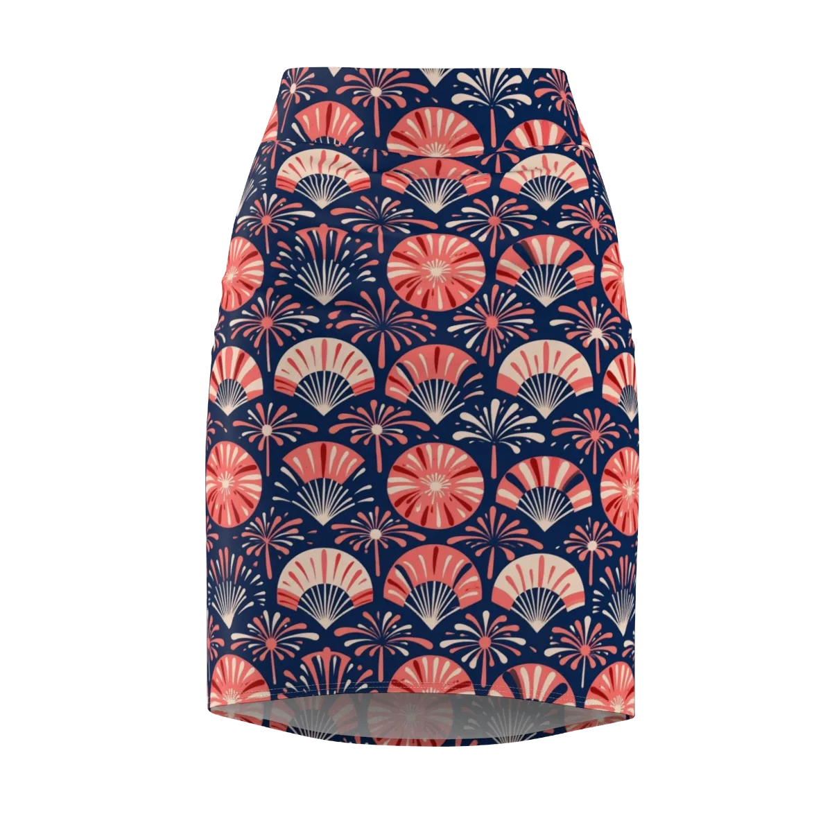 Navy Bloom Parade on Pencil Skirt — Front