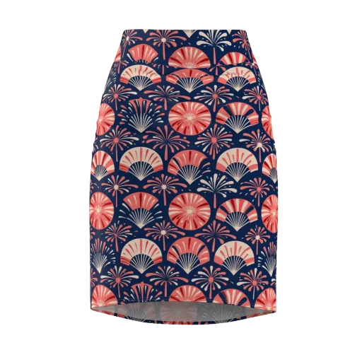 Navy Bloom Parade on a Pencil Skirt