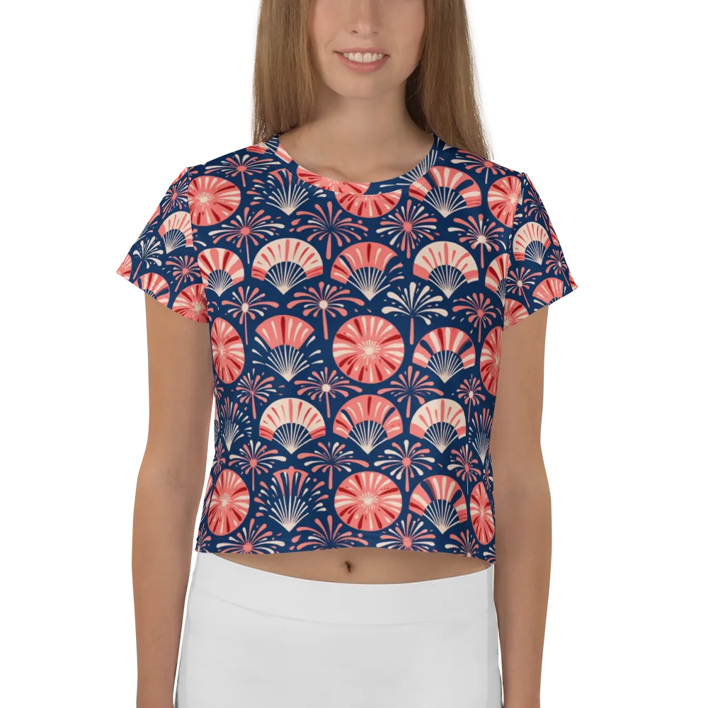 Navy Bloom Parade on Crop Tee — Front