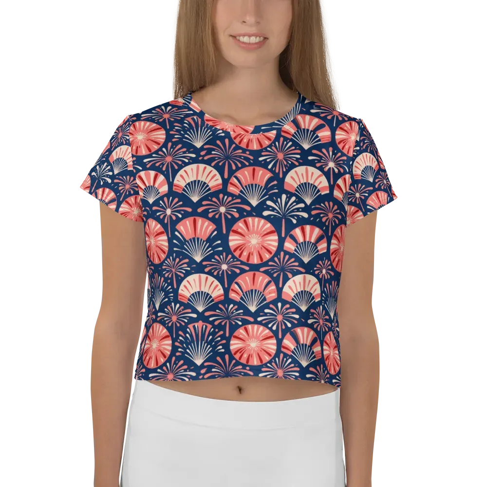 Navy Bloom Parade on Crop Tee — Front