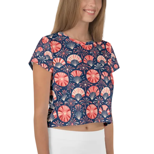 Navy Bloom Parade on a Crop Tee