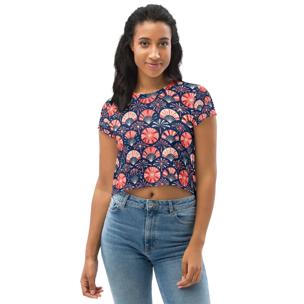 Navy Bloom Parade on Crop Tee — Front