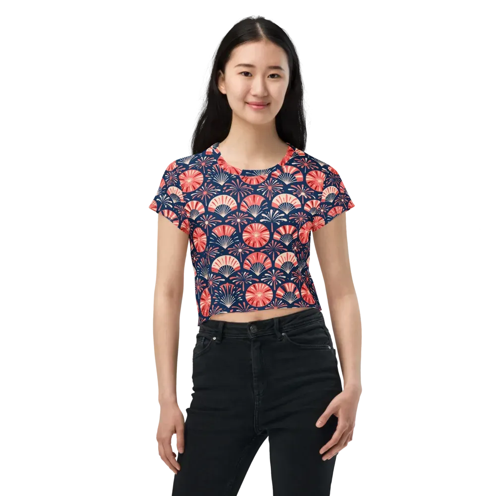Navy Bloom Parade on Crop Tee — Front