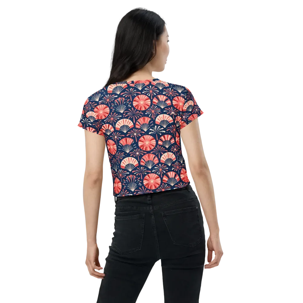 Navy Bloom Parade on Crop Tee — Back