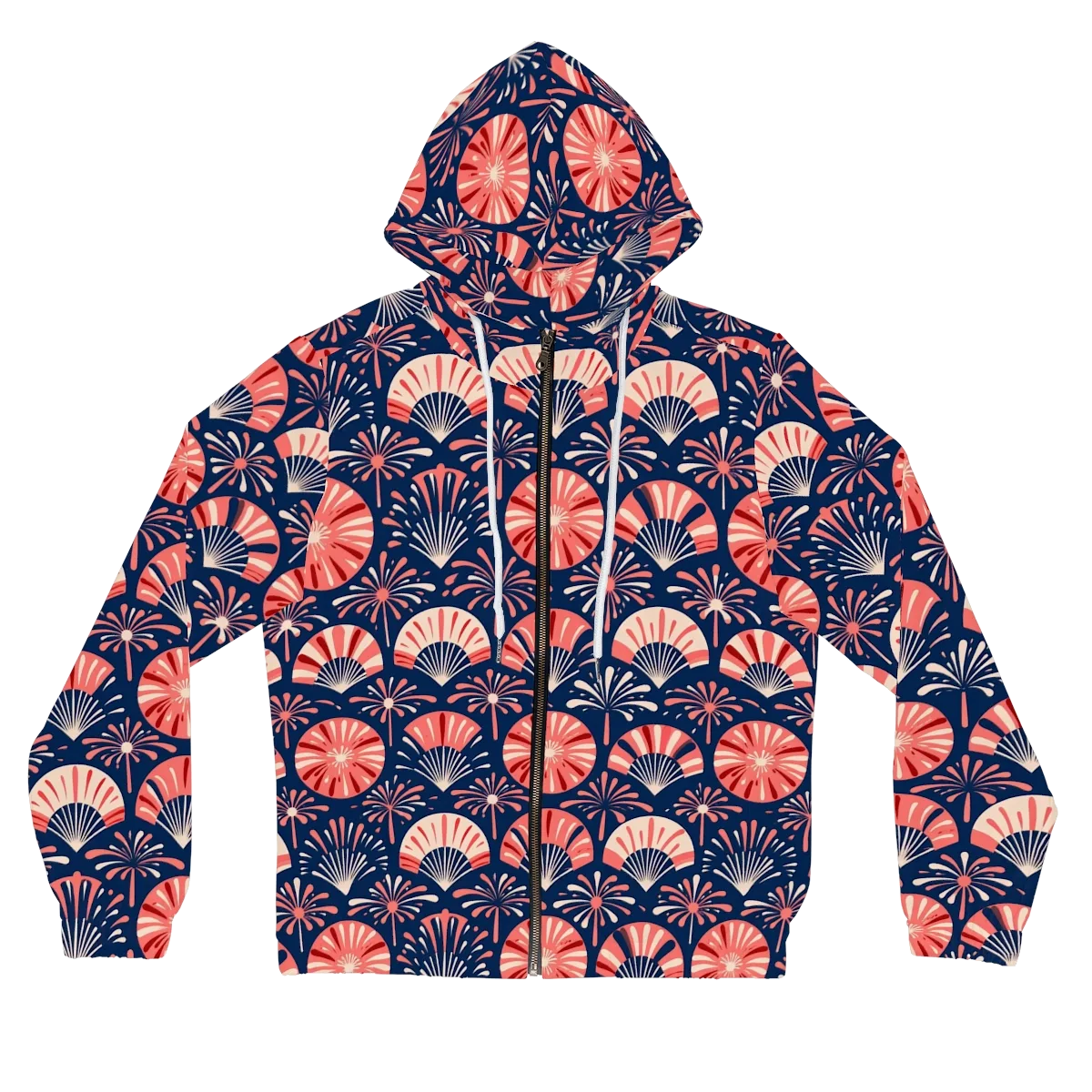 Navy Bloom Parade on Women's Full-Zip Hoodie — Front