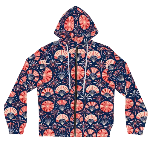 Navy Bloom Parade on a Women's Full-Zip Hoodie
