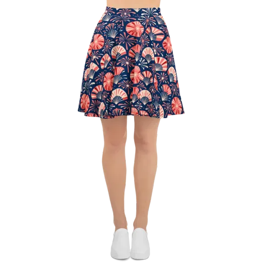 Navy Bloom Parade on a Skater Skirt