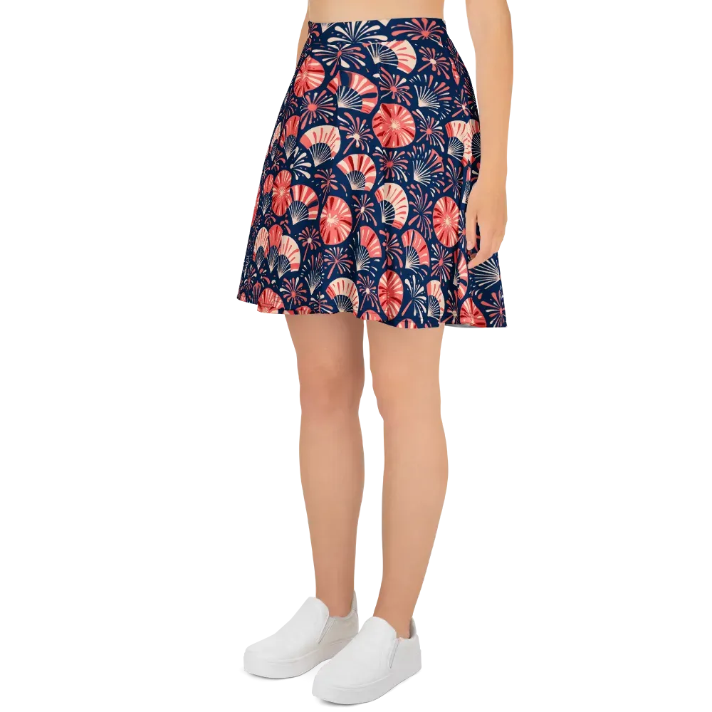 Navy Bloom Parade on Skater Skirt — Left
