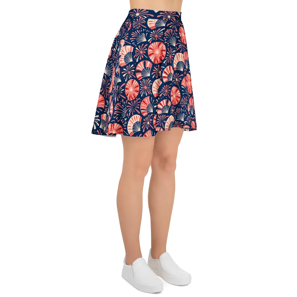 Navy Bloom Parade on Skater Skirt — Right