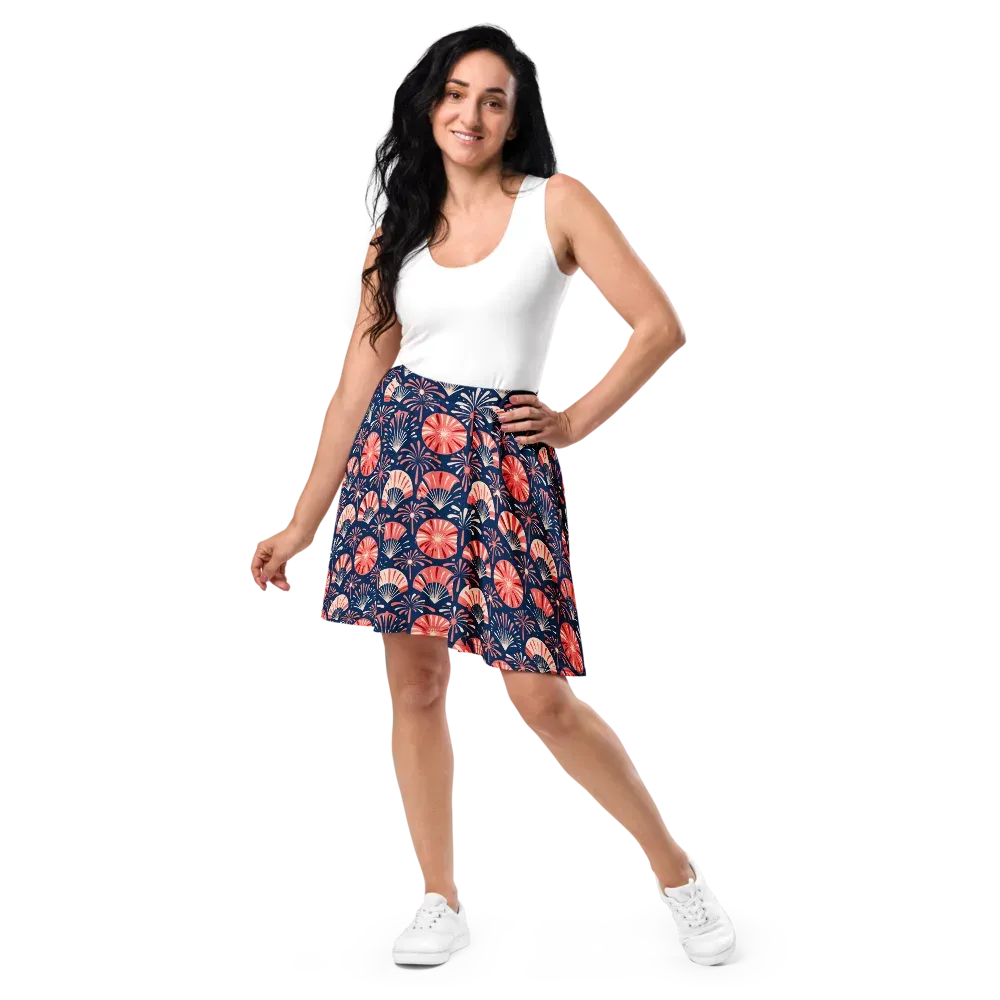 Navy Bloom Parade on Skater Skirt — Front