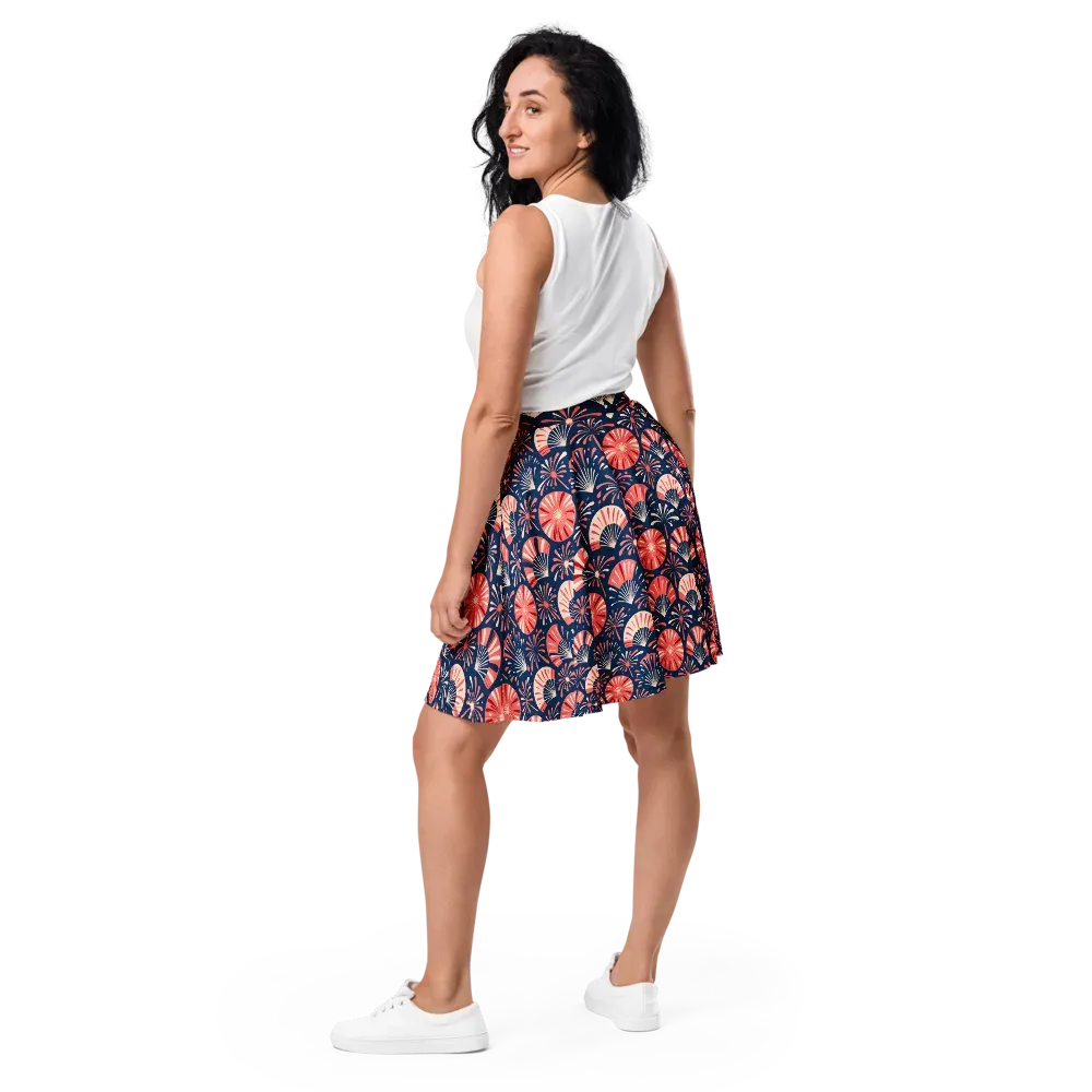 Navy Bloom Parade on Skater Skirt — Back