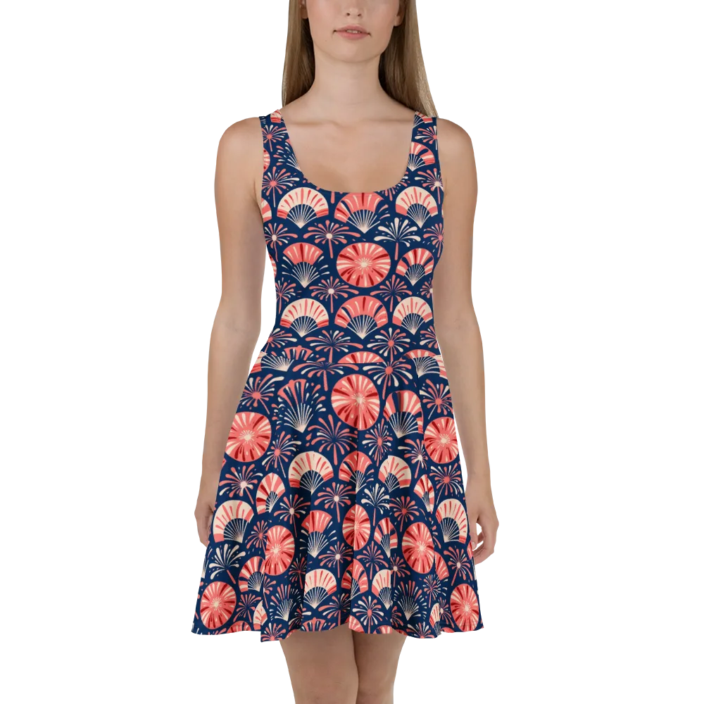 Navy Bloom Parade on Skater Dress — Front