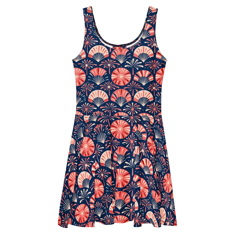 Navy Bloom Parade on Skater Dress — Front
