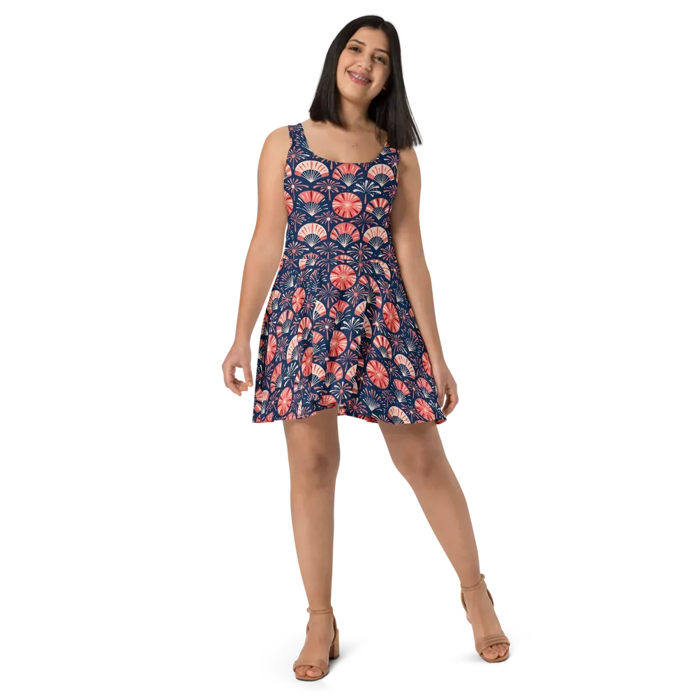 Navy Bloom Parade on Skater Dress — Front