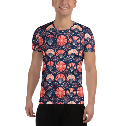 Navy Bloom Parade on a Men's Athletic T-Shirt