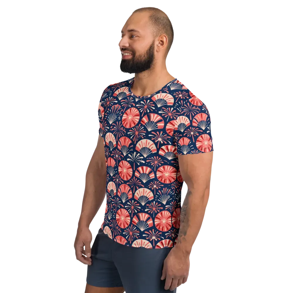 Navy Bloom Parade on Men's Athletic T-Shirt — Left