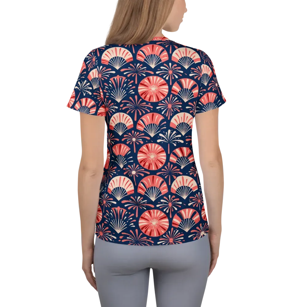Navy Bloom Parade on Women's Athletic T-Shirt — Back