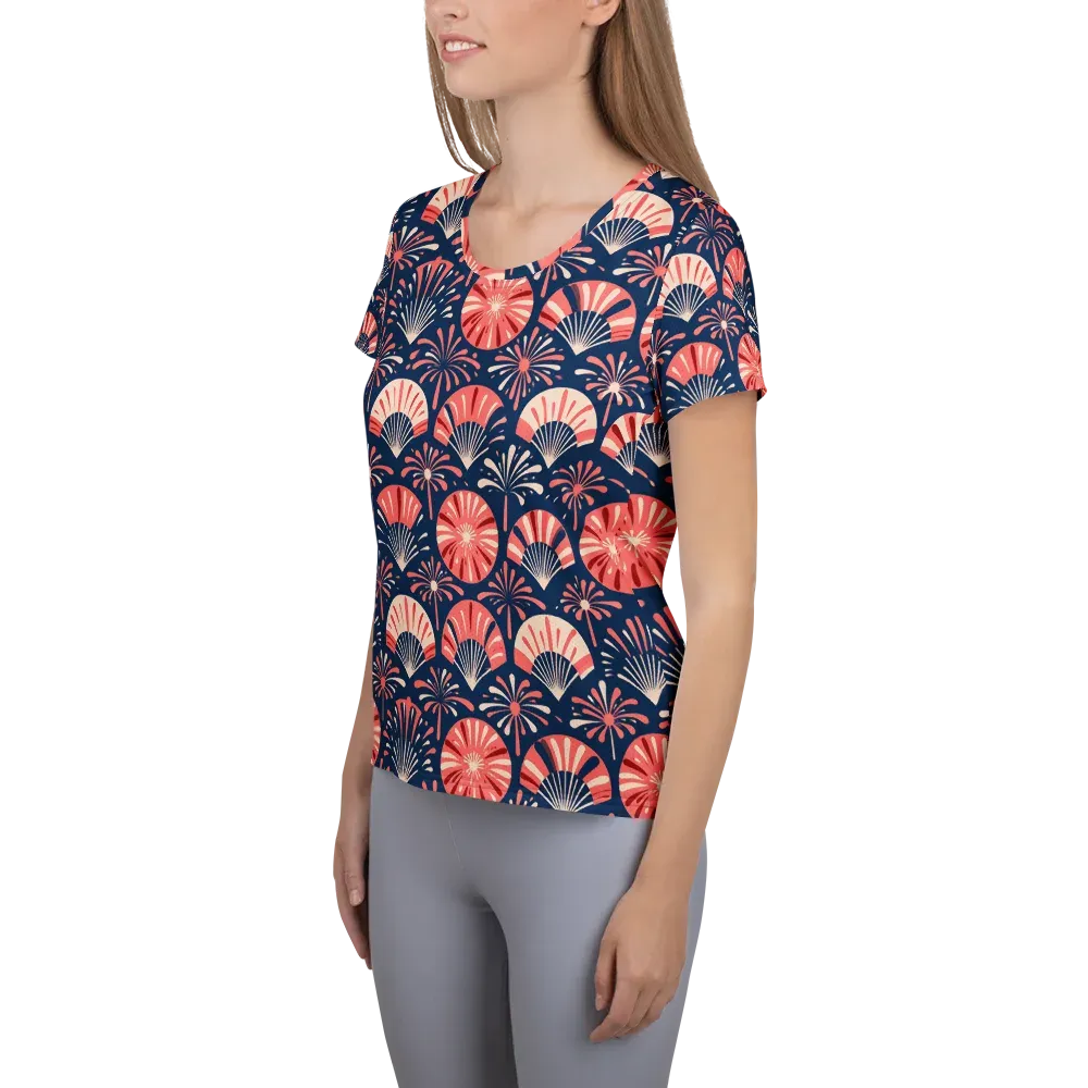Navy Bloom Parade on Women's Athletic T-Shirt — Left