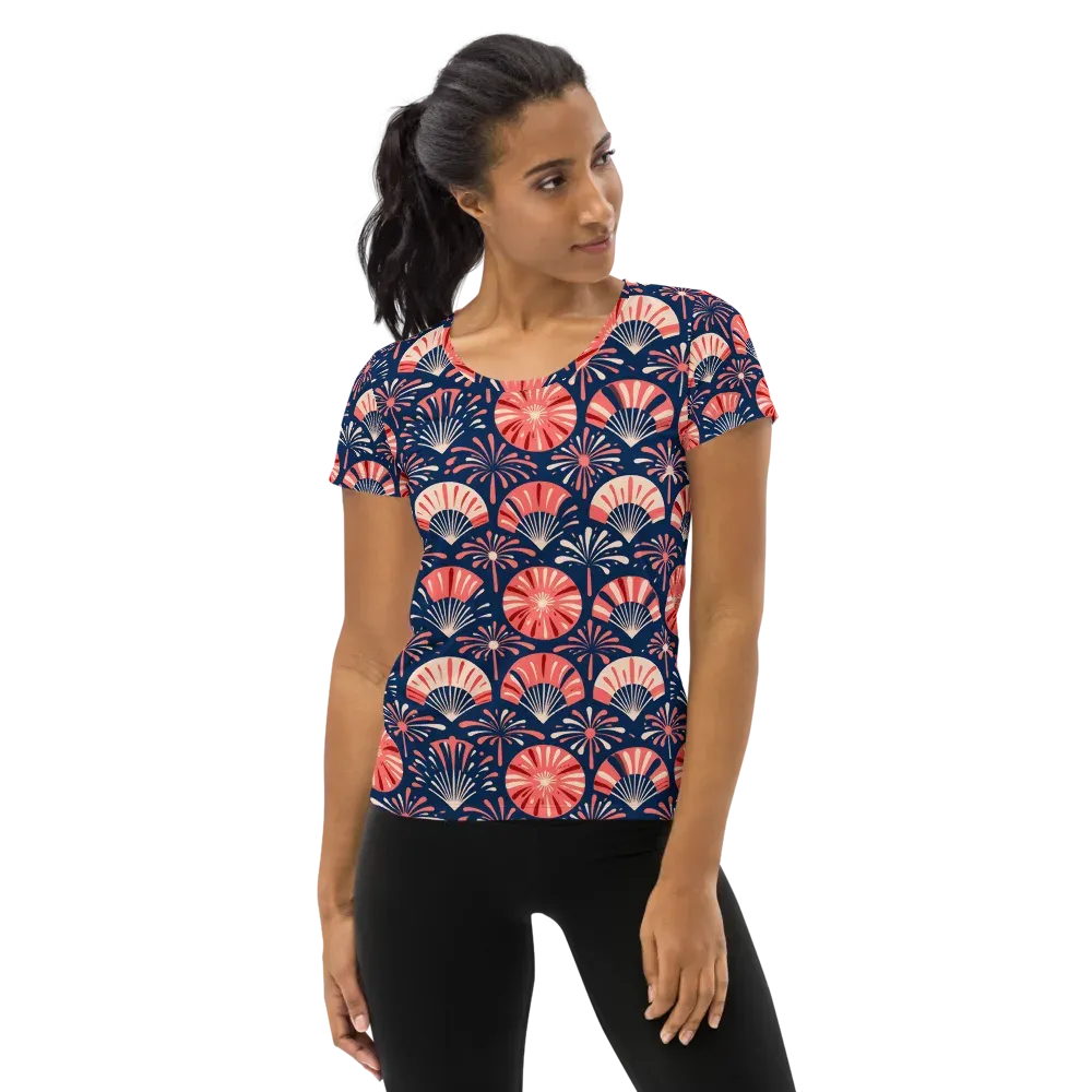 Navy Bloom Parade on Women's Athletic T-Shirt — Front