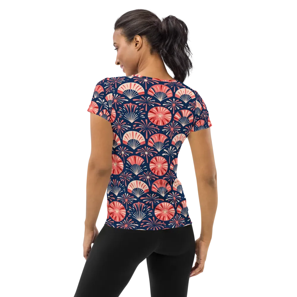 Navy Bloom Parade on Women's Athletic T-Shirt — Back