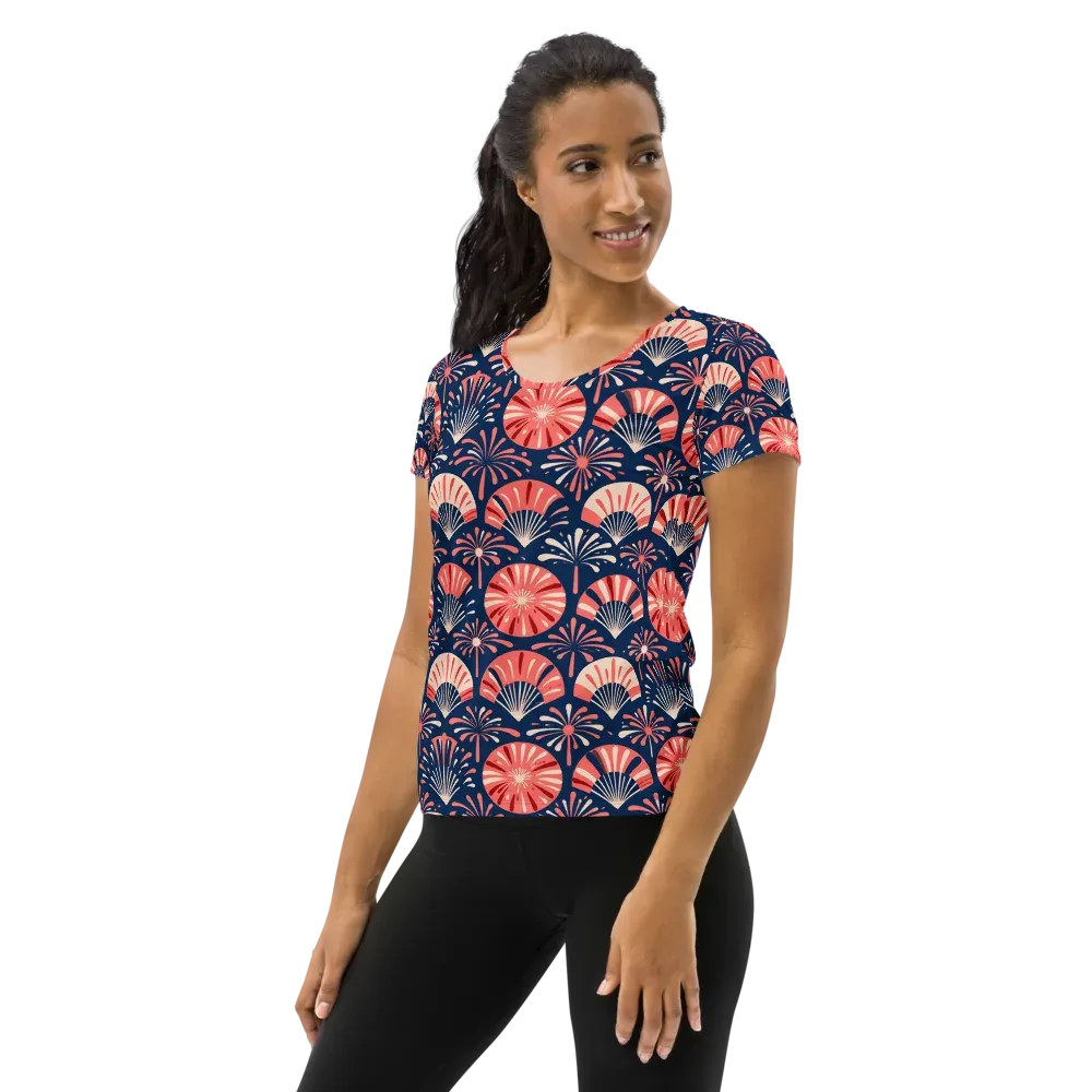 Navy Bloom Parade on Women's Athletic T-Shirt — Left