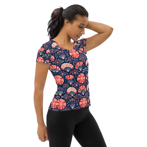 Navy Bloom Parade on a Women's Athletic T-Shirt