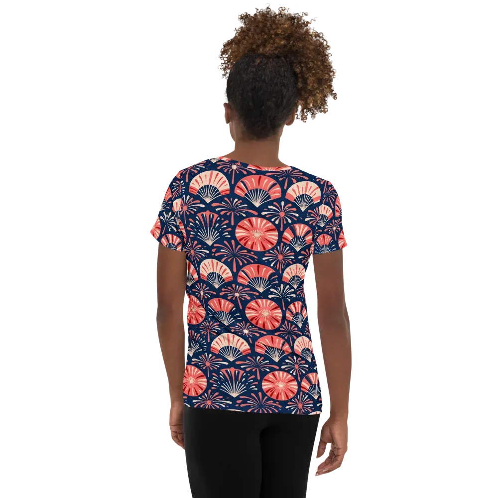 Navy Bloom Parade on Women's Athletic T-Shirt — Back