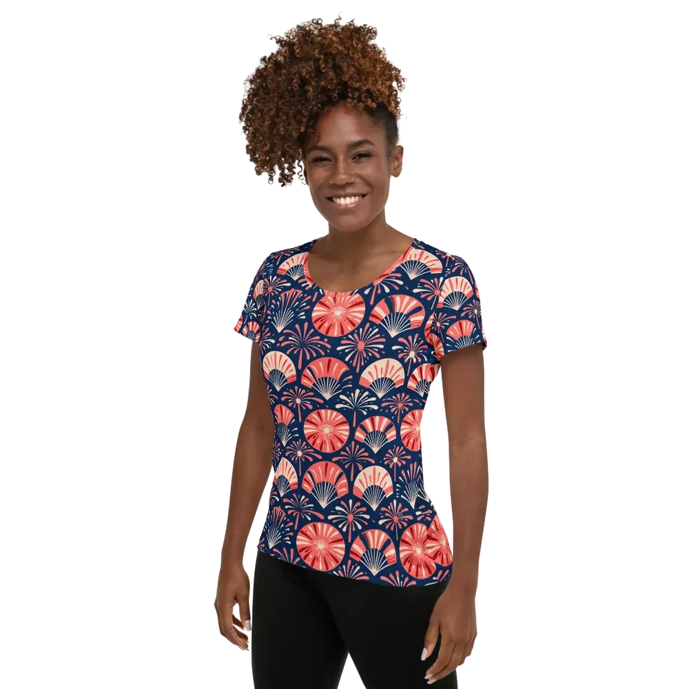 Navy Bloom Parade on Women's Athletic T-Shirt — Left